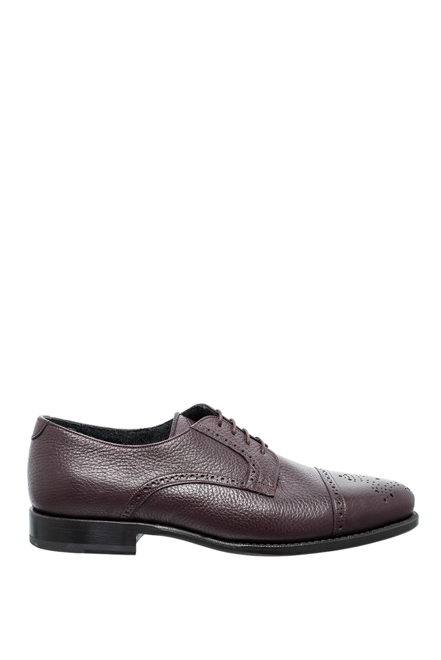 Cesare di Napoli туфлі дербі cap-toe бордові фактурно шкіряні броговані чоловічі 146733 - фото 1