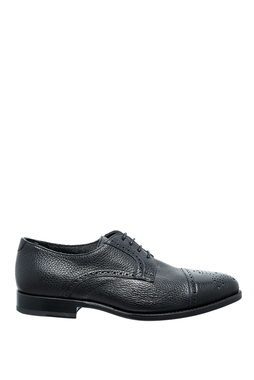 Cesare di Napoli туфлі дербі cap-toe чорні глянцеві фактурно шкіряні броговані чоловічі 146734 - фото 1