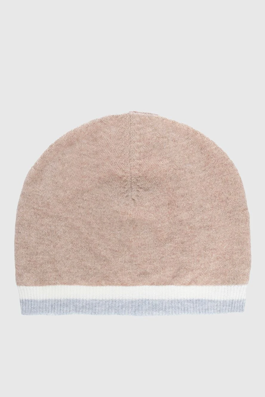 Cashmere & Silk Milano cashmere beige women's hat with white and gray striped brim 147785 - photo 1
