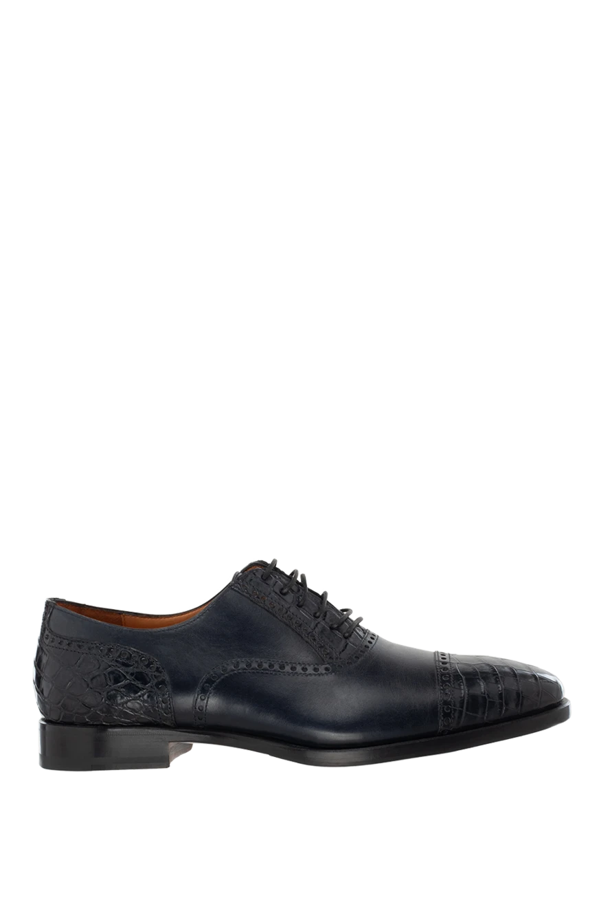 Pellettieri di Parma туфли оксфорды cap-toe черные кожаные брогованные со вставками кожи крокодила мужские 149246 - фото 1