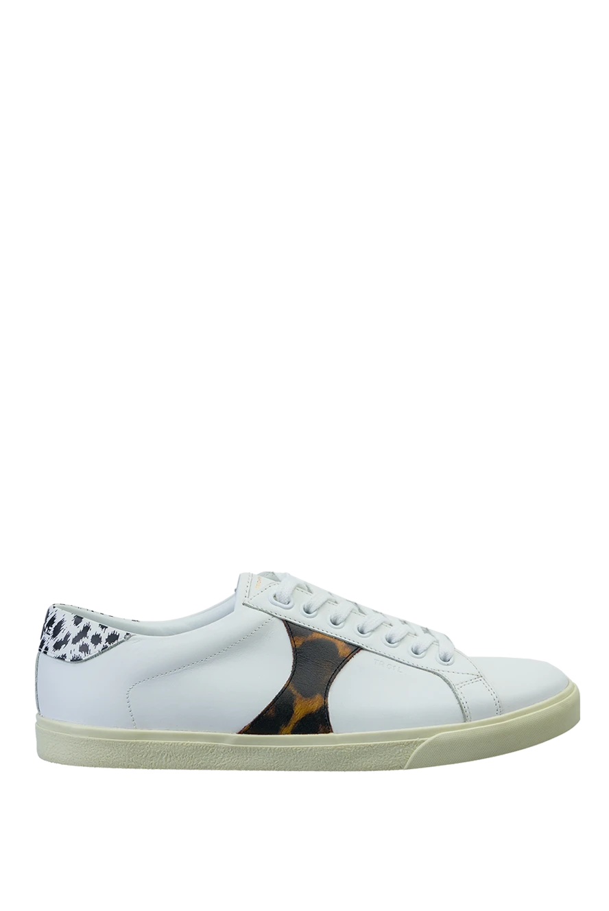 Celine women's leather sneakers with leopard inserts in white 150538 - photo 1