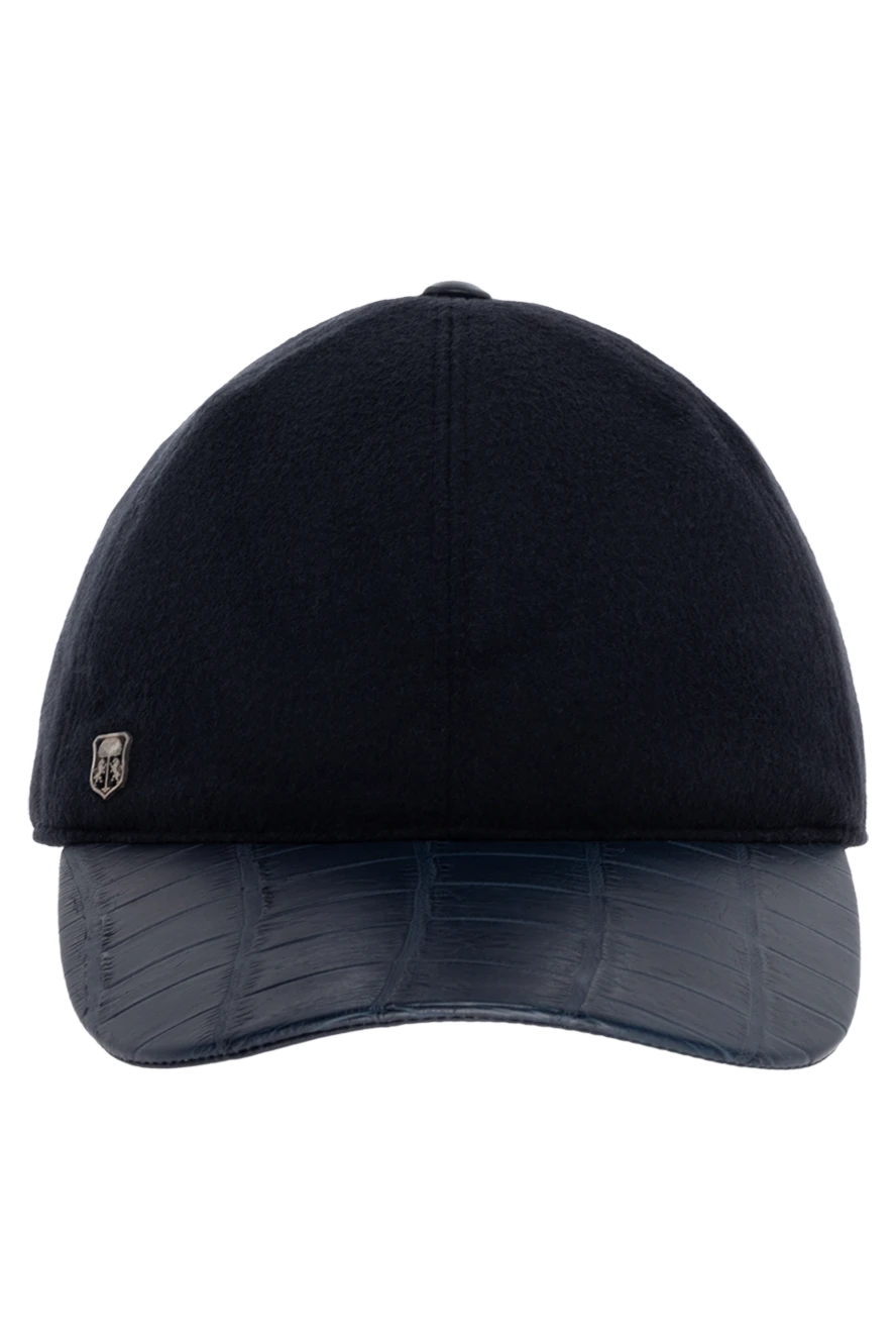 Corneliani cashmere cap with alligator leather visor and embroidered logo dark blue for men 151977 - photo 1