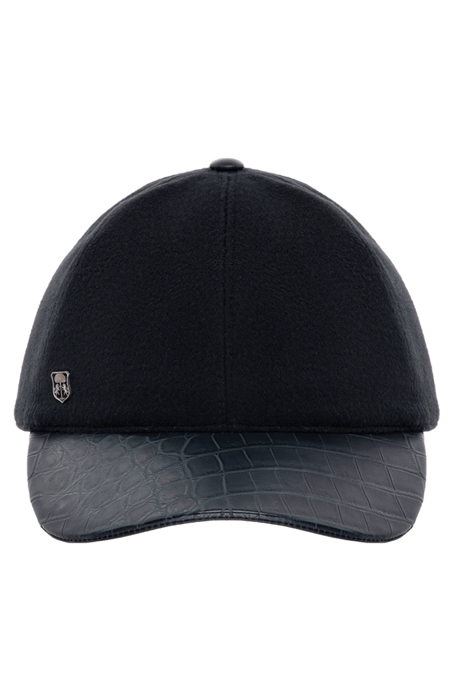 Corneliani cashmere cap with embossed alligator leather visor dark blue for men 151978 - photo 1