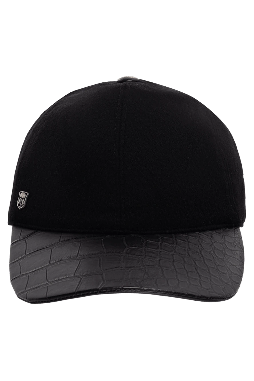 Corneliani cashmere cap with alligator leather visor and embroidered logo black for men 151979 - photo 1