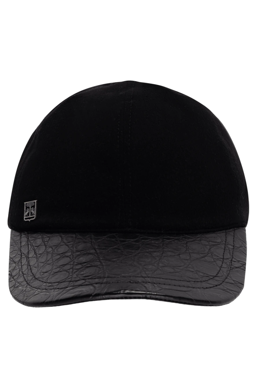 Corneliani cashmere cap with alligator leather visor and strap black for men 151980 - photo 1