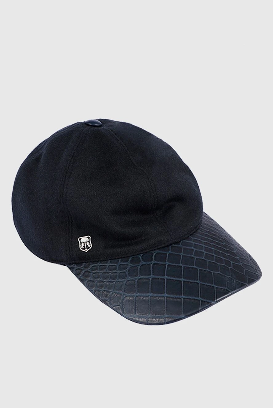 Corneliani cashmere cap with alligator leather visor and strap blue for men 151981 - photo 1