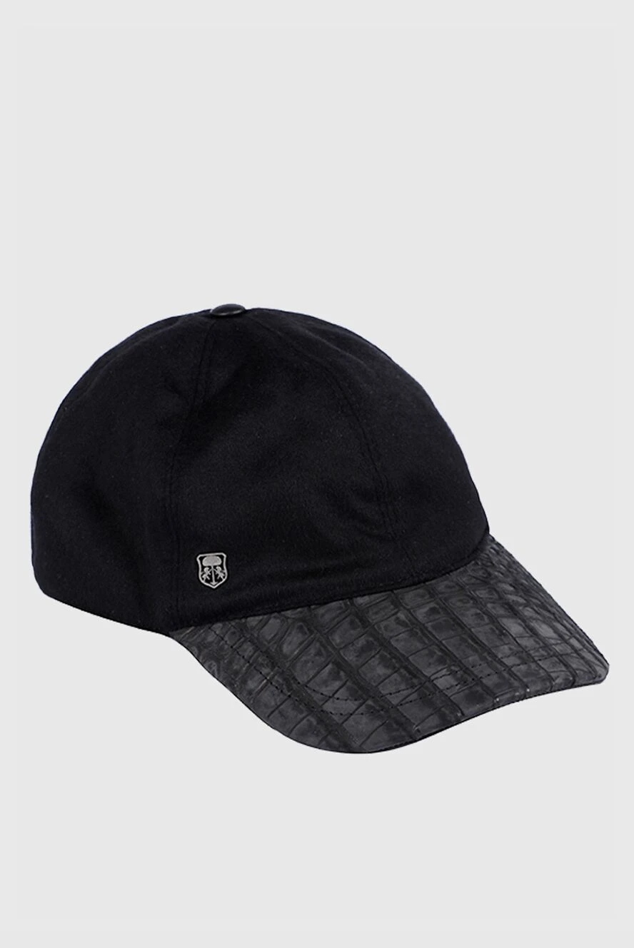 Corneliani cashmere cap with alligator leather visor and metal logo black for men 151982 - photo 1