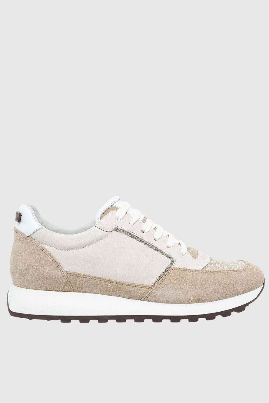 Peserico women's suede sneakers in beige with shiny inserts. 153622 - photo 1
