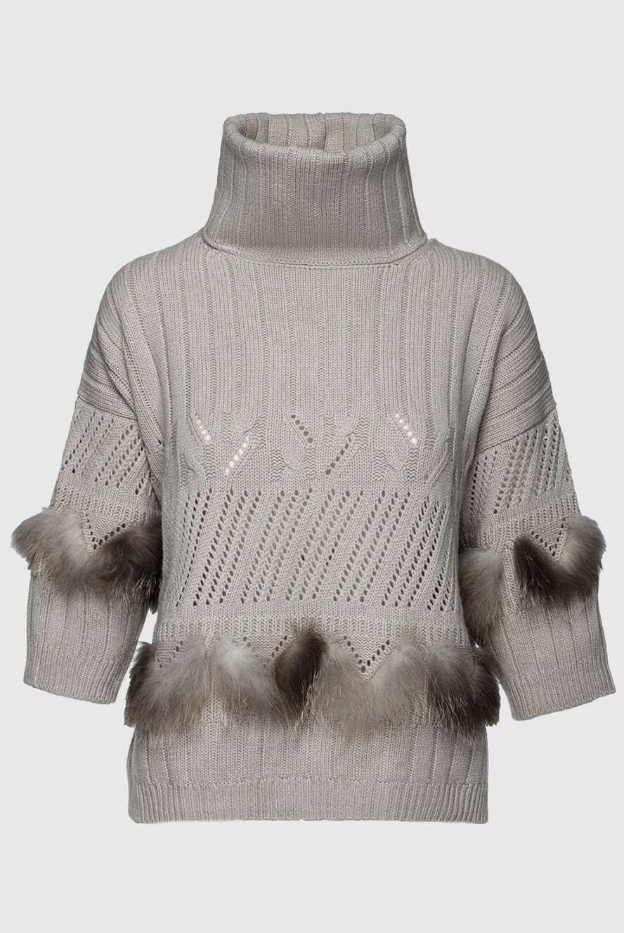 Tonet gray womens jumper decorated with textured knitting and fur 154326 - photo 1