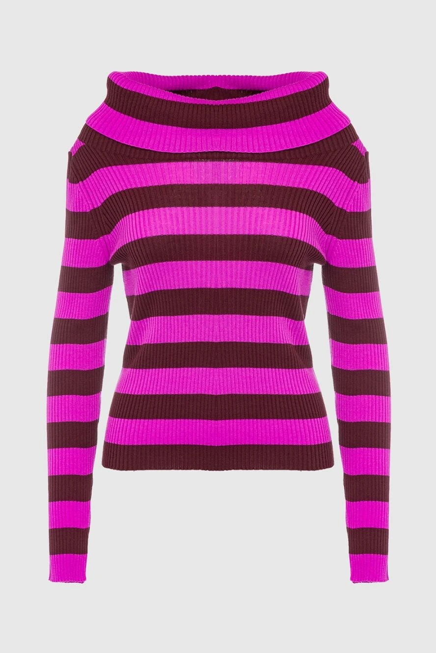 MSGM bright pink womens jumper with stripes and a large collar 154636 - photo 1