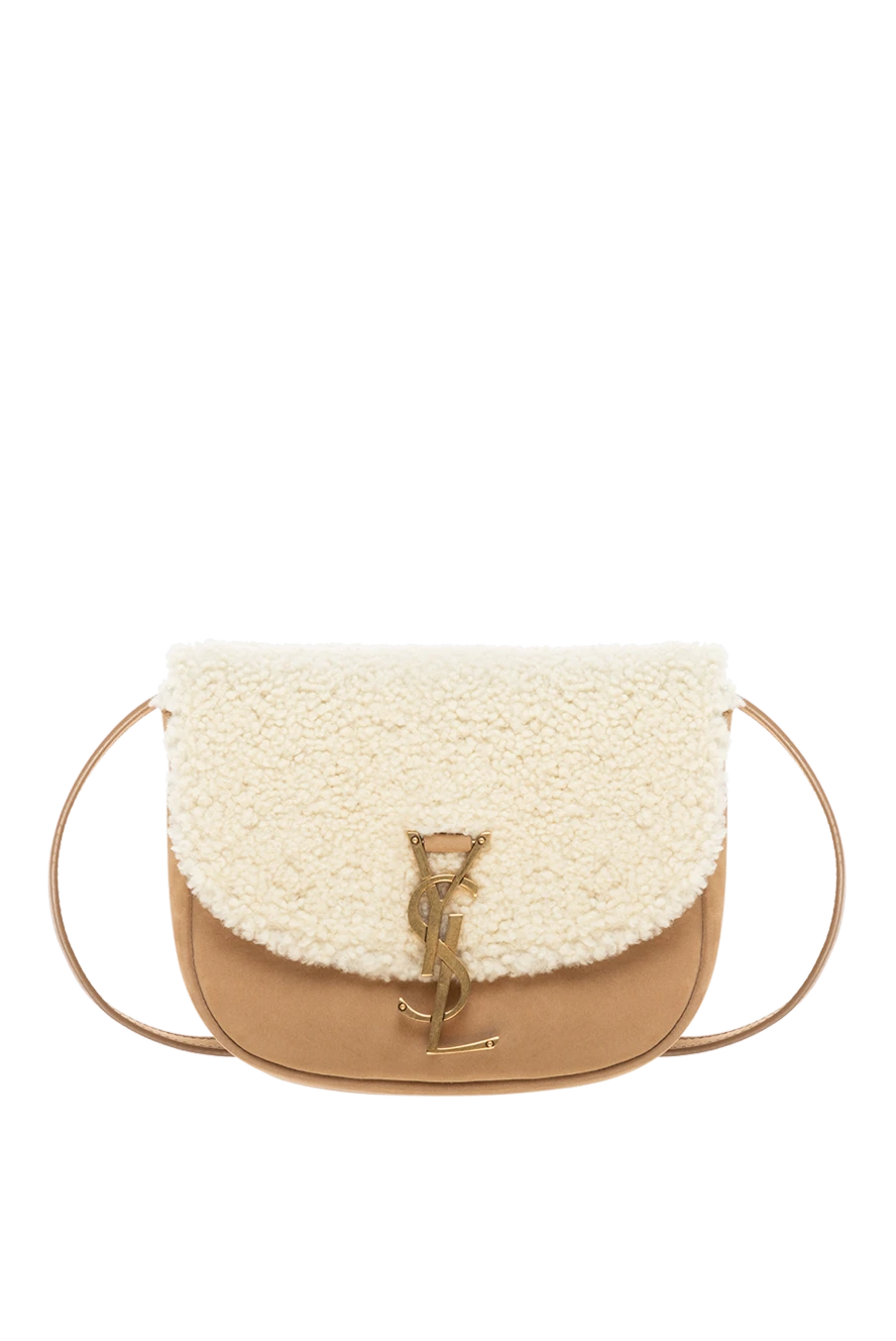 Saint Laurent сумка бежевая женская из нубука и меха 154795 - фото 1
