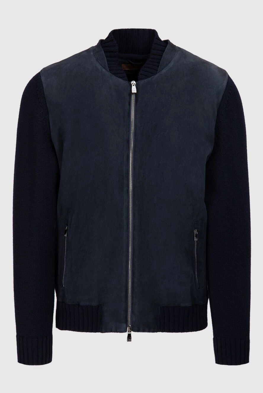 Corneliani blue wool and suede cardigan for men 155059 - photo 1