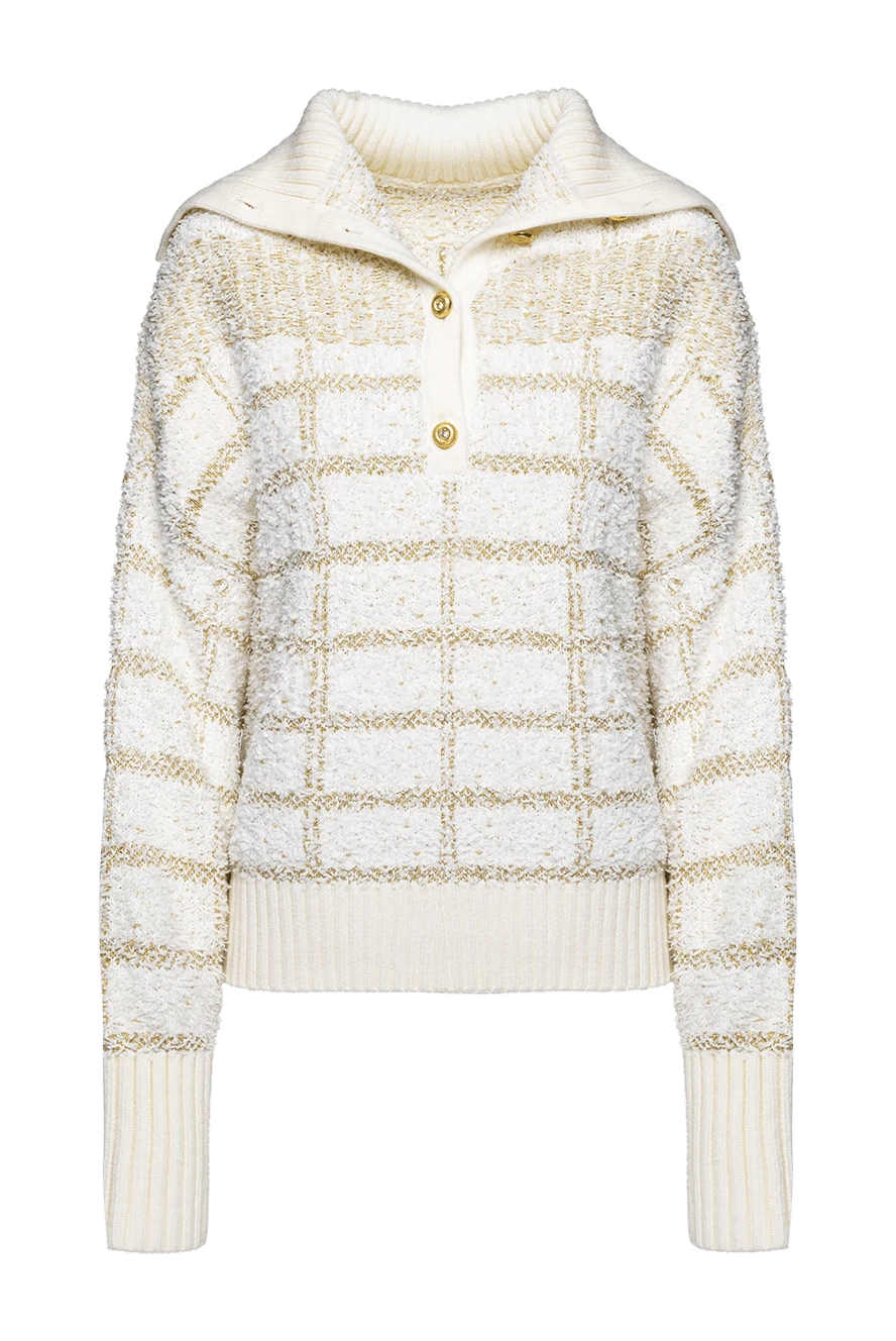 Max&Moi white womens jumper with a checkered pattern and buttons 155438 - photo 1