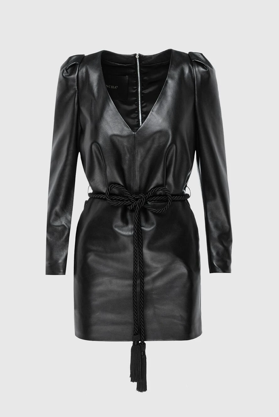 Blancha mini leather dress with v-neckline and belt black women's 156452 - photo 1