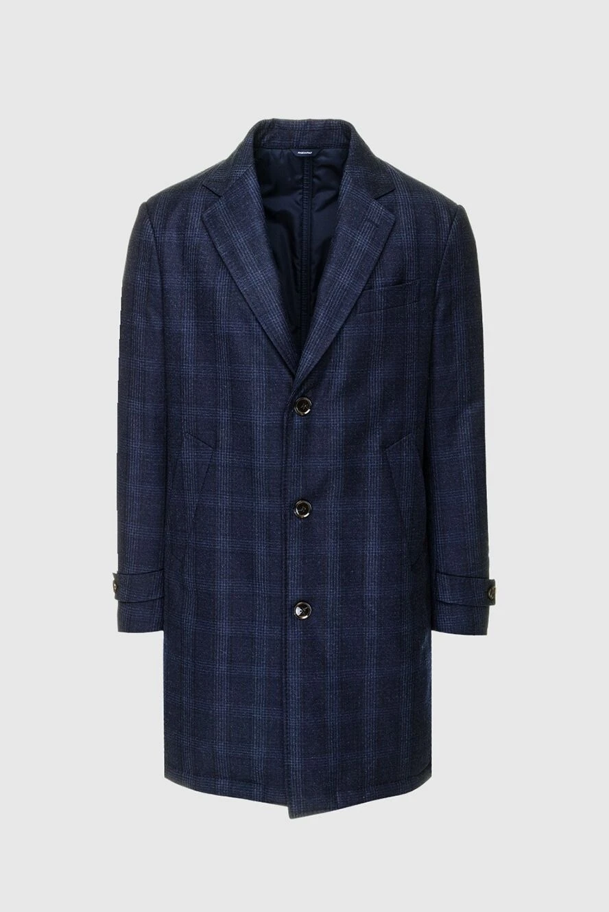 Tombolini men's single-breasted wool coat in checkered pattern with cuff straps in blue 157404 - photo 1