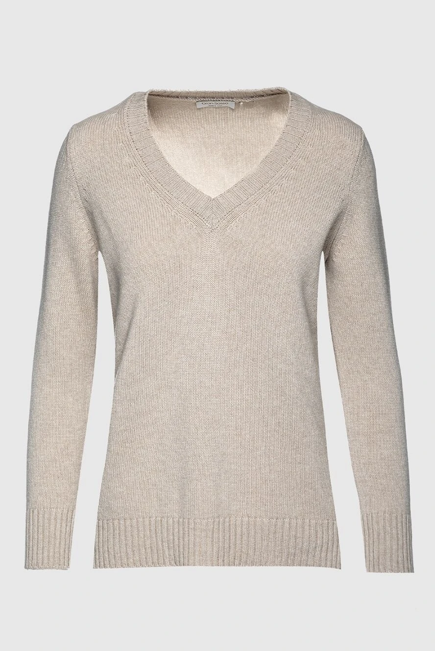 Gran Sasso beige womens jumper with a v-neck and textured cuffs 157501 - photo 1