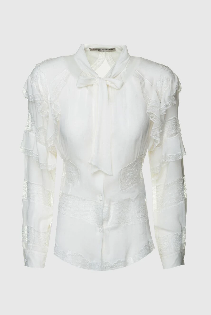 Ermanno Scervino блуза жіноча шовкова з рюшами та мереживом біла 158704 - фото 1