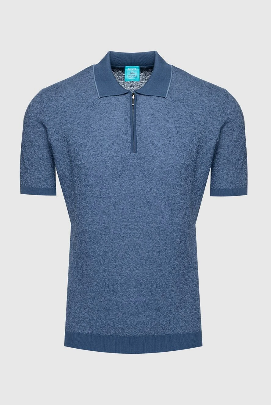 Dalmine textured blue cotton polo shirt with a zipper for men 159193 - photo 1