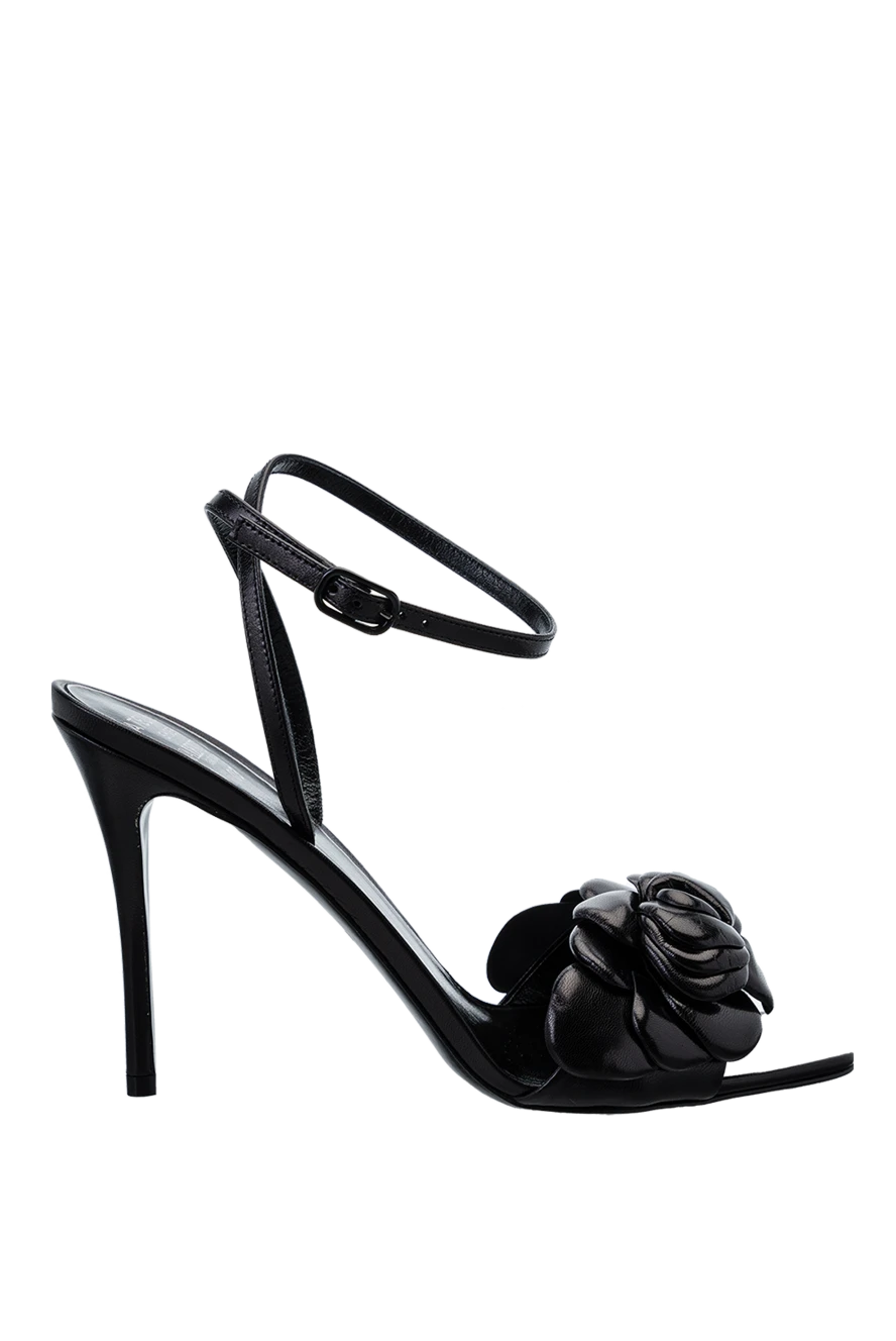 Valentino босоніжки жіночі чорні шкіряні з квіткою 159267 - фото 1