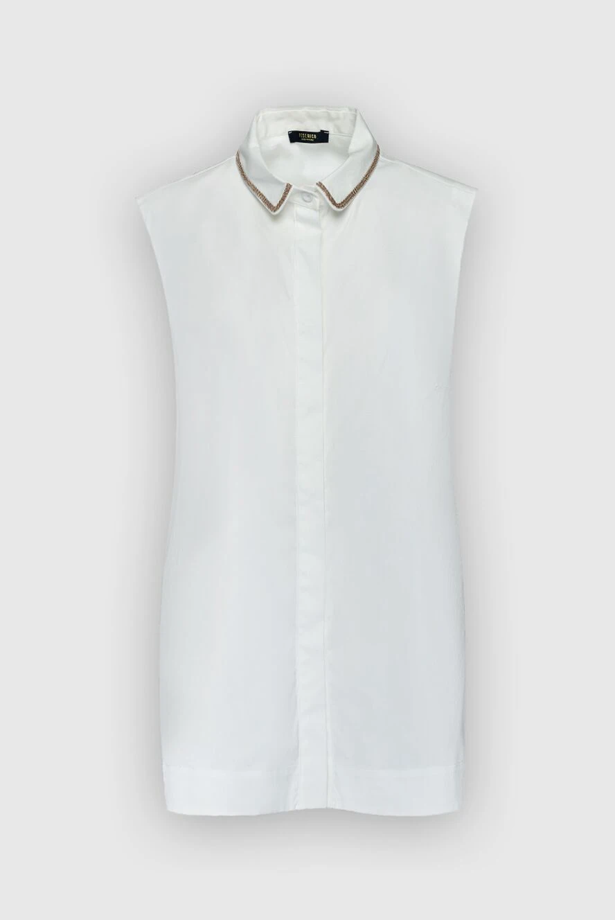 Peserico women's blouse sleeveless with beige stripes on the collar white 159614 - photo 1