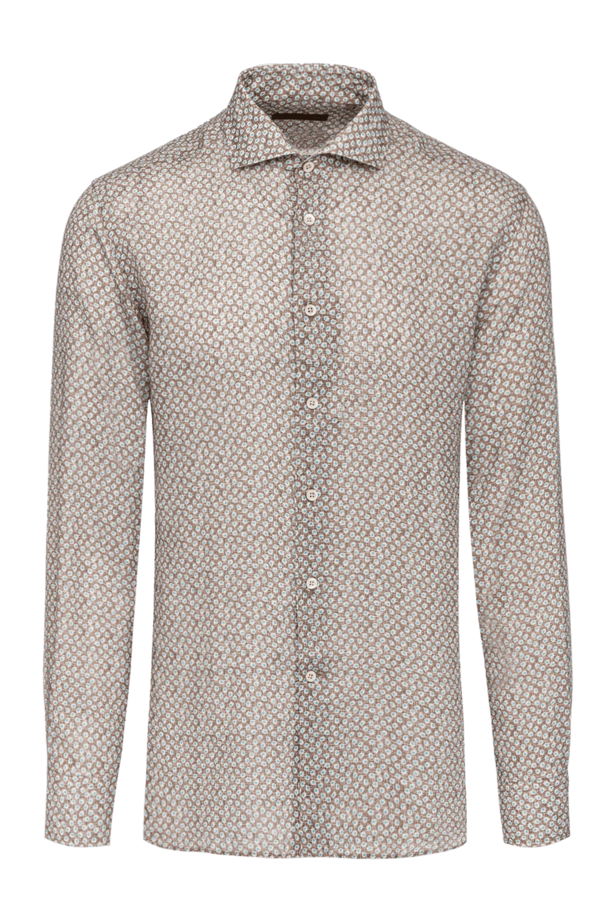 Corneliani мужская коричневая льняная рубашка с узором 161258 - фото 1