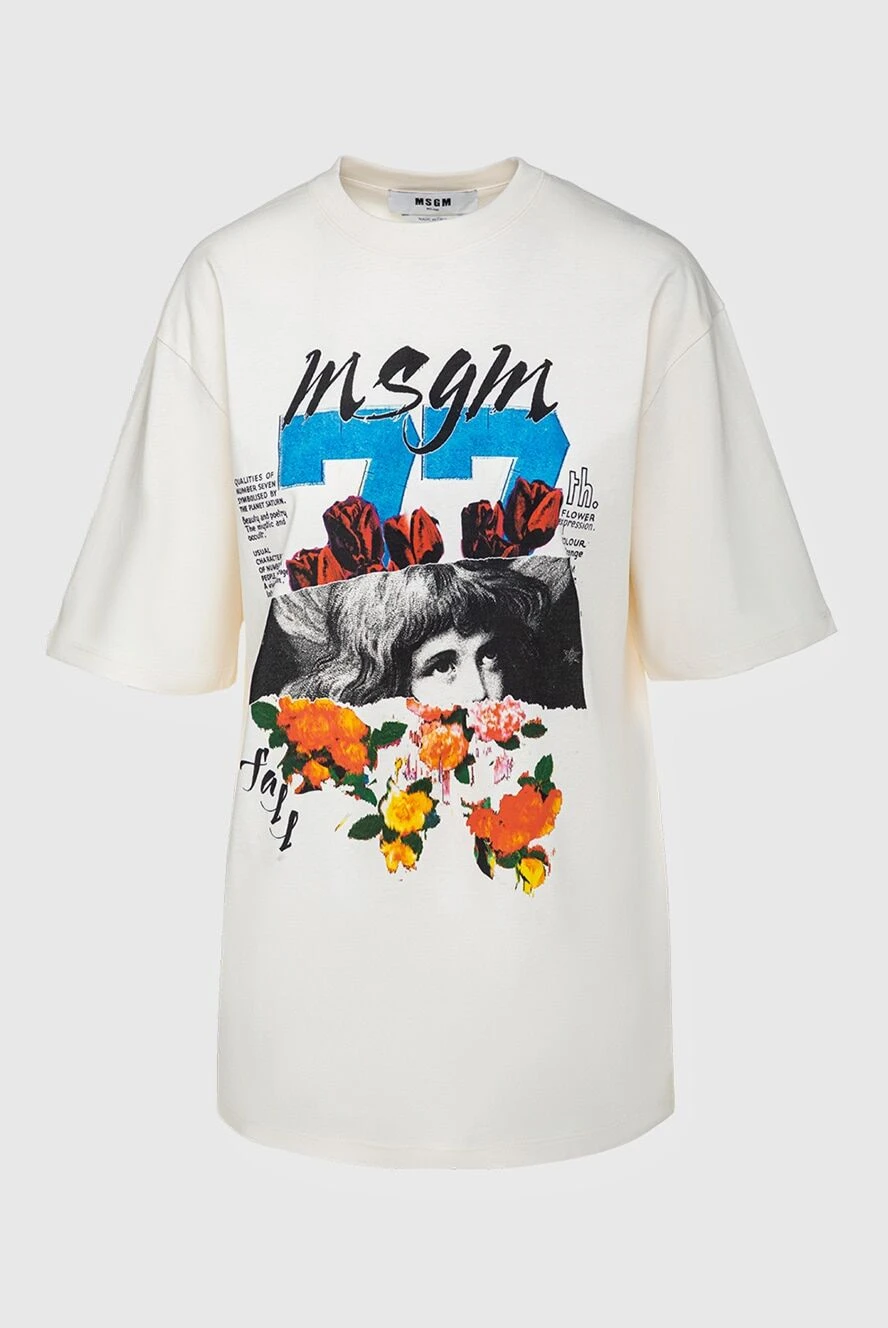 MSGM футболка бавовняна біла жіноча оверсайз-крою з принтом 161426 - фото 1
