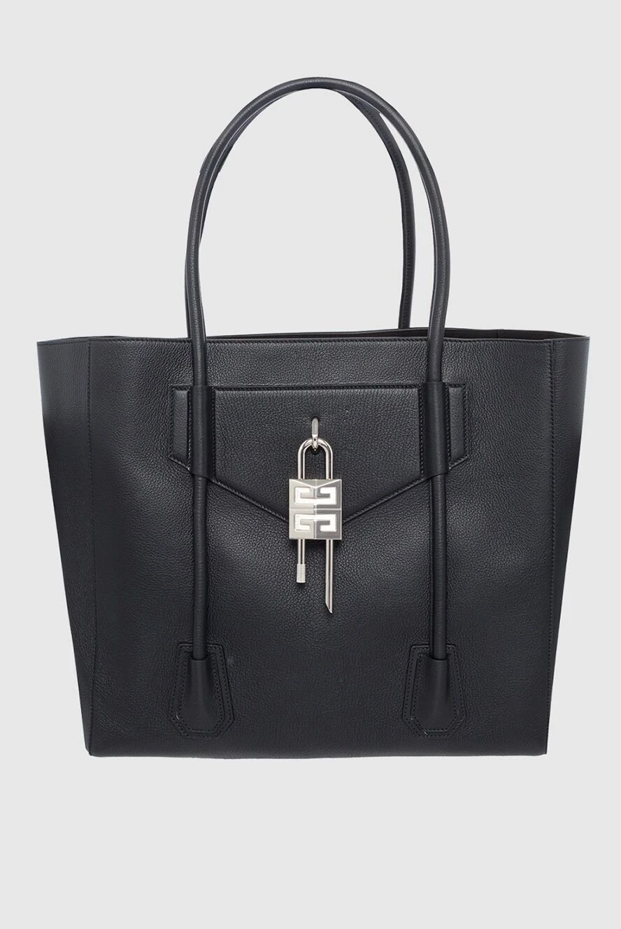 Givenchy сумка-торба чорна жіноча шкіряна з металевим лого 162027 - фото 1