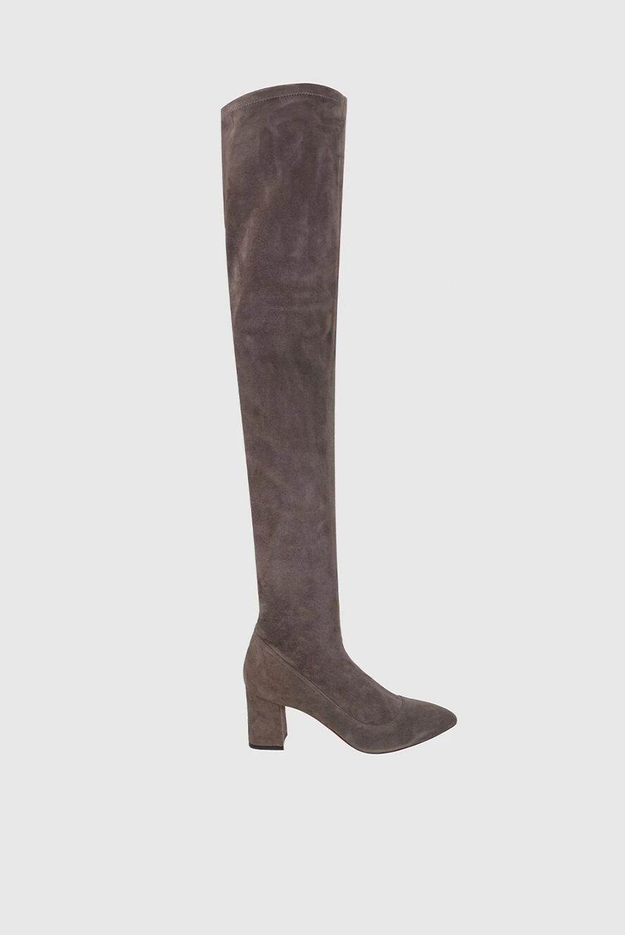 Santoni women's suede over-the-knee boots with a zipper, gray 162384 - photo 1