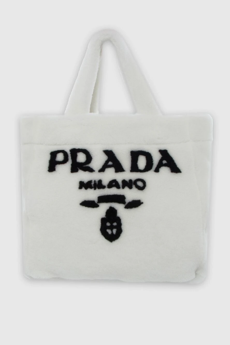 Prada сумка жіноча біла хутряна з чорним логотипом 163862 - фото 1
