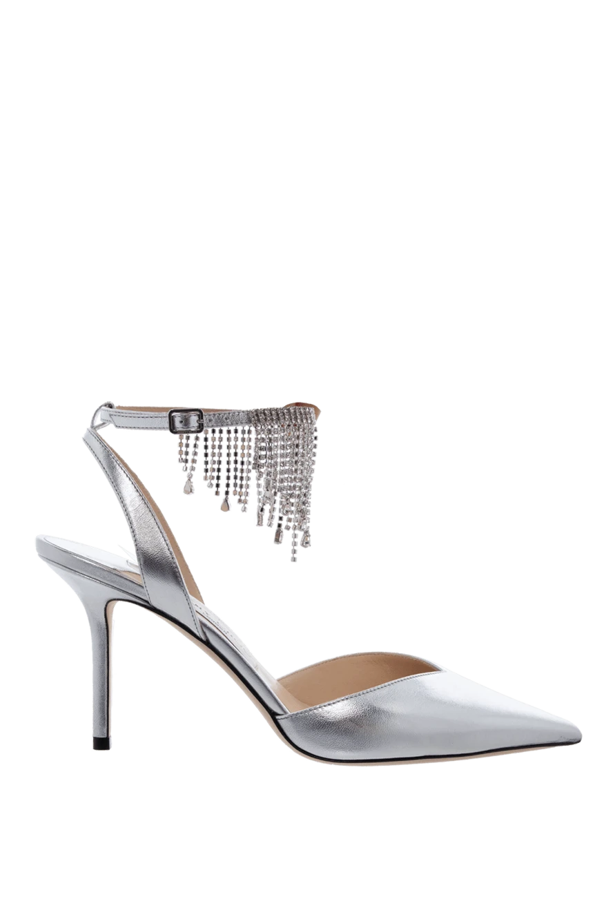 Jimmy Choo босоножки женские серые кожаные с бахромой-кристаллами 163898 - фото 1