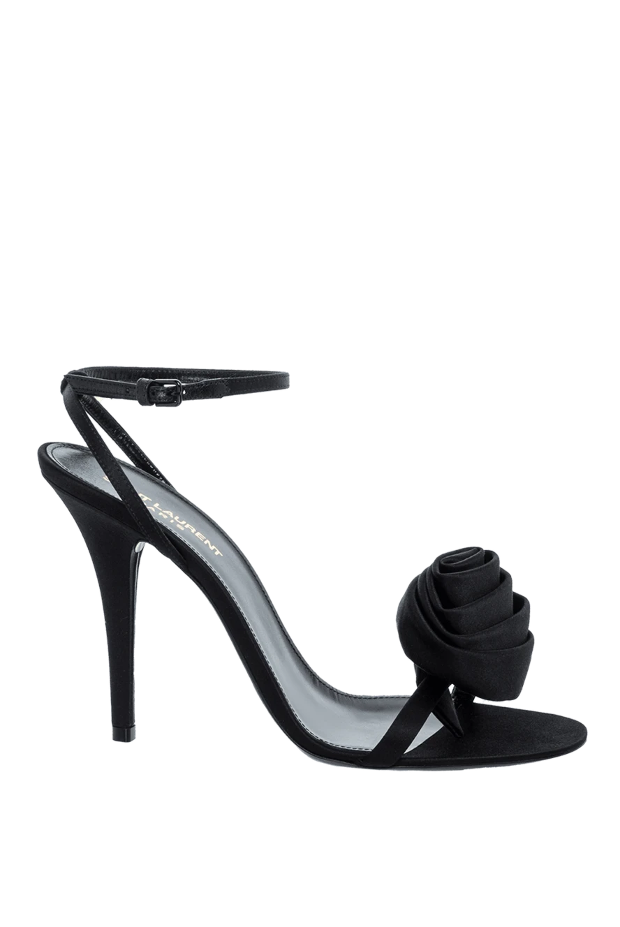 Saint Laurent босоножки женские черные кожаные с розой 164355 - фото 1