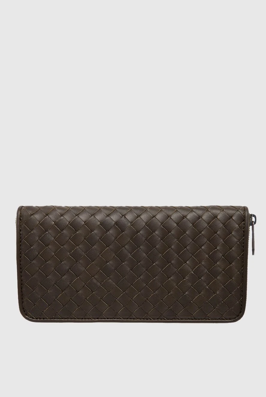 Bottega Veneta клатч-гаманець чоловічий шкіряний intrecciato piccolo зелений хакі на блискавці 166530 - фото 1