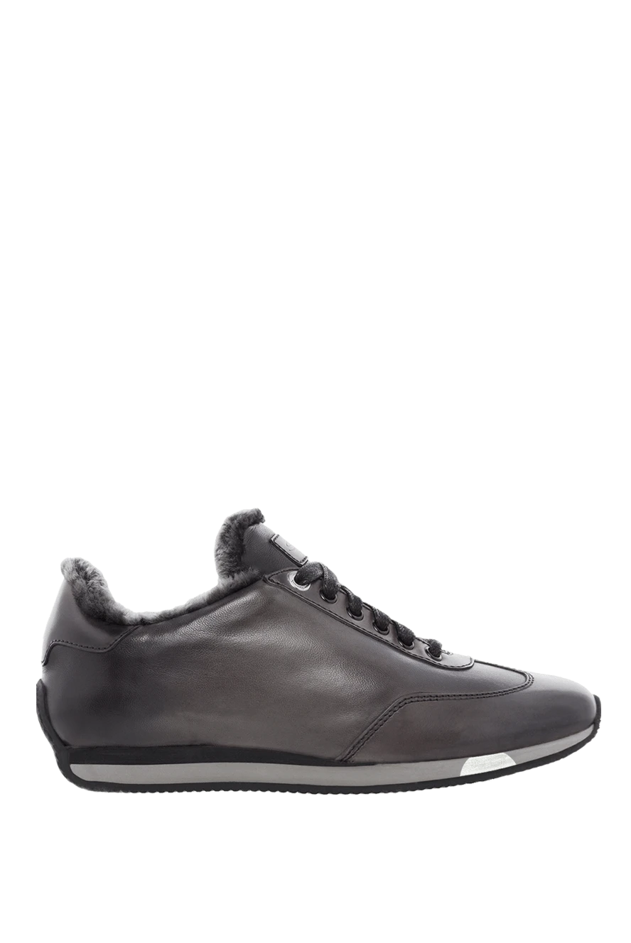 Santoni кроссовки из кожи серые мужские 166719 - фото 1