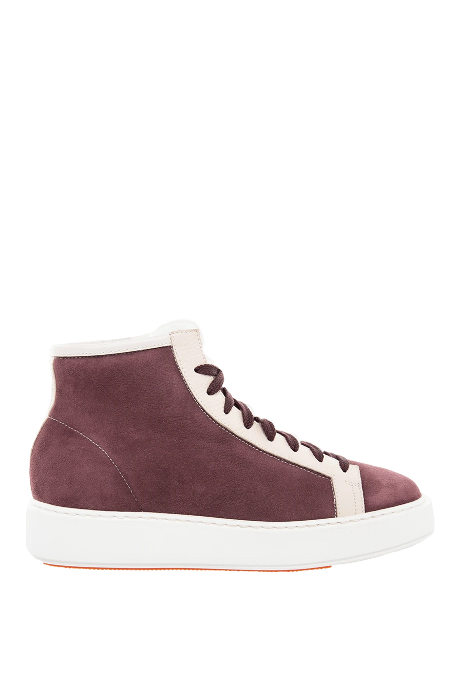 Santoni кеды женские высокие из нубука и меха бордовые 166751 - фото 1