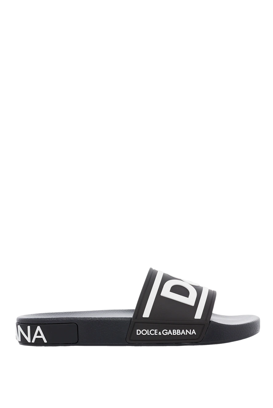 Dolce & Gabbana шлепанцы-слайдеры резиновые черные с контрастным логотипом мужские 166885 - фото 1