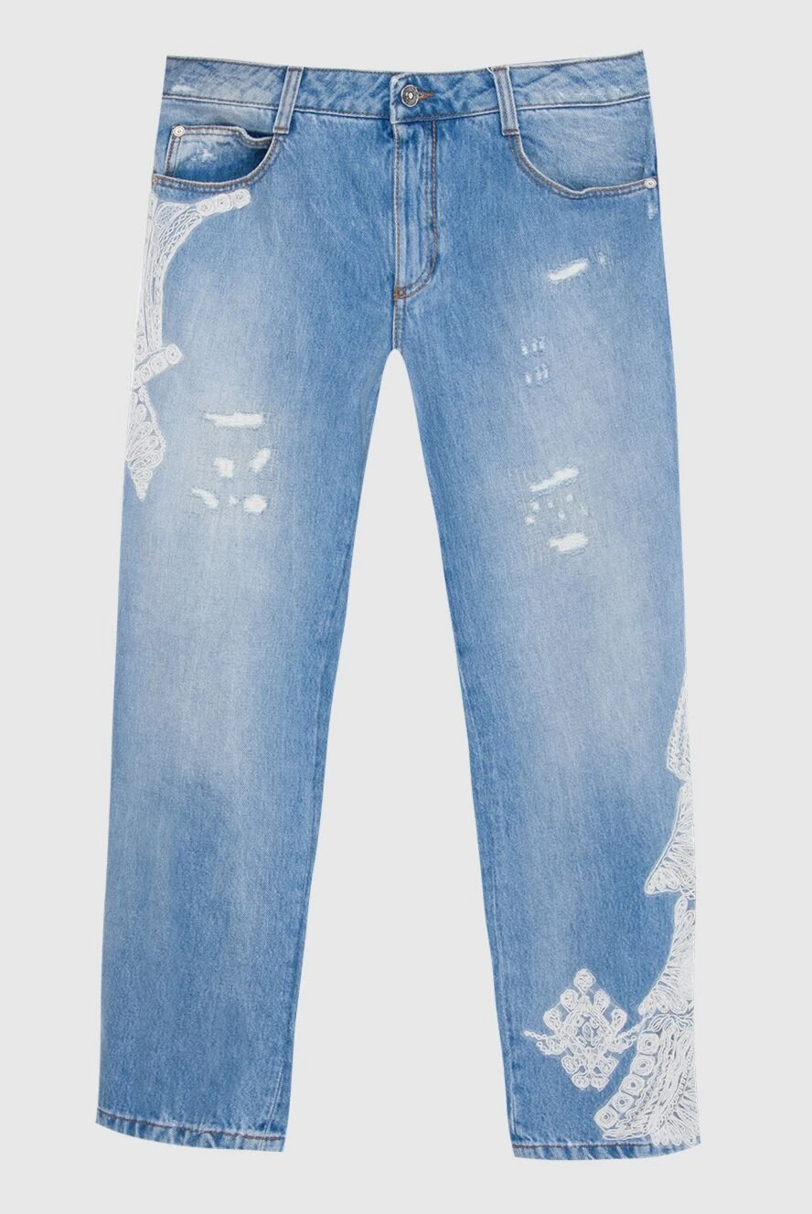 Ermanno Scervino джинси жіночі бавовняні сині з білою вишивкою 167120 - фото 1