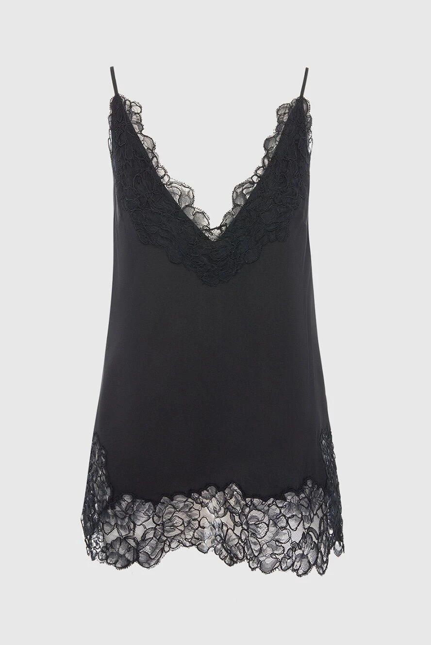 Ermanno Scervino женский черный шелковый топ с кружевом 167127 - фото 1