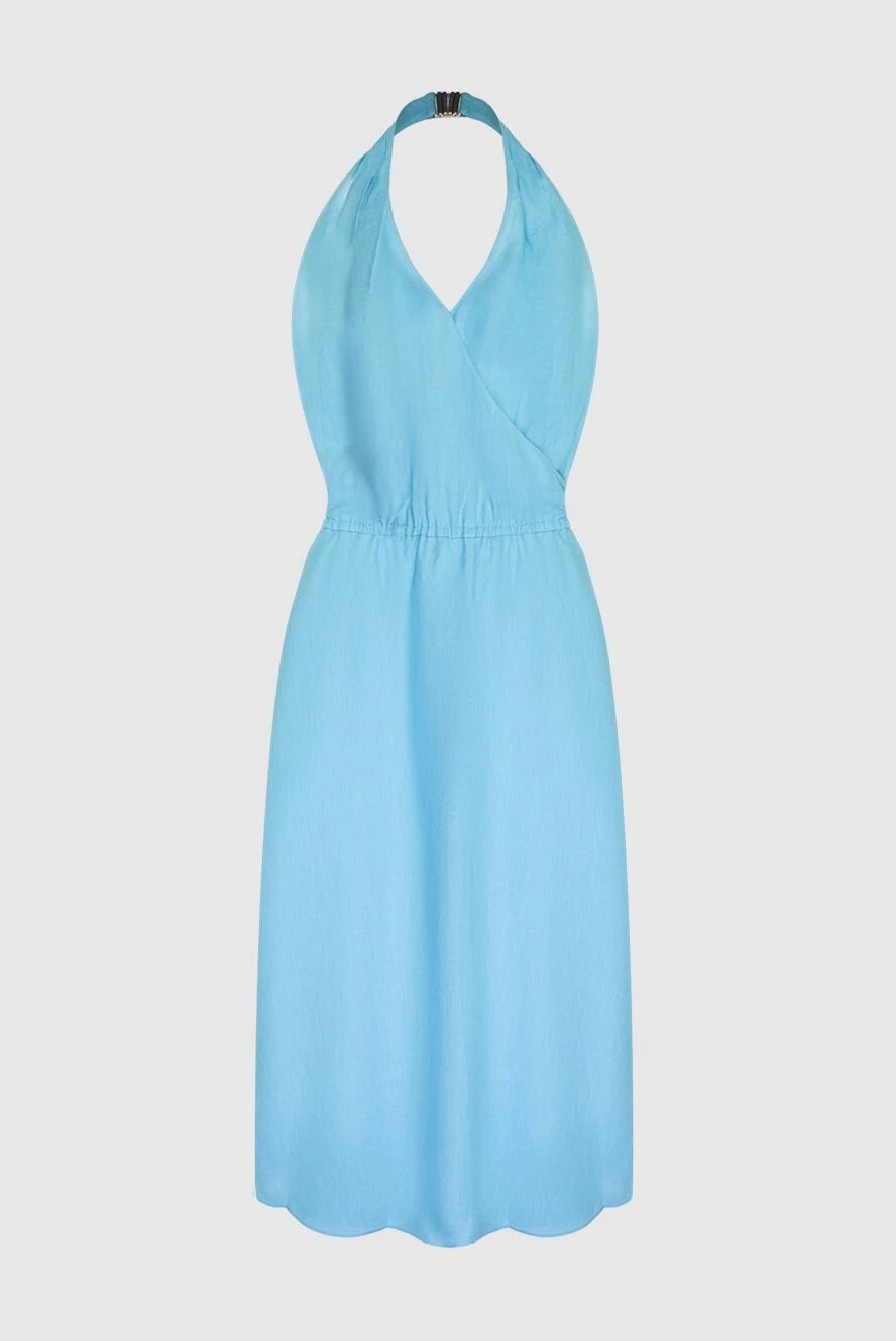 Loro Piana платье льняное на кулиске с открытой спиной голубое женское 169192 - фото 1