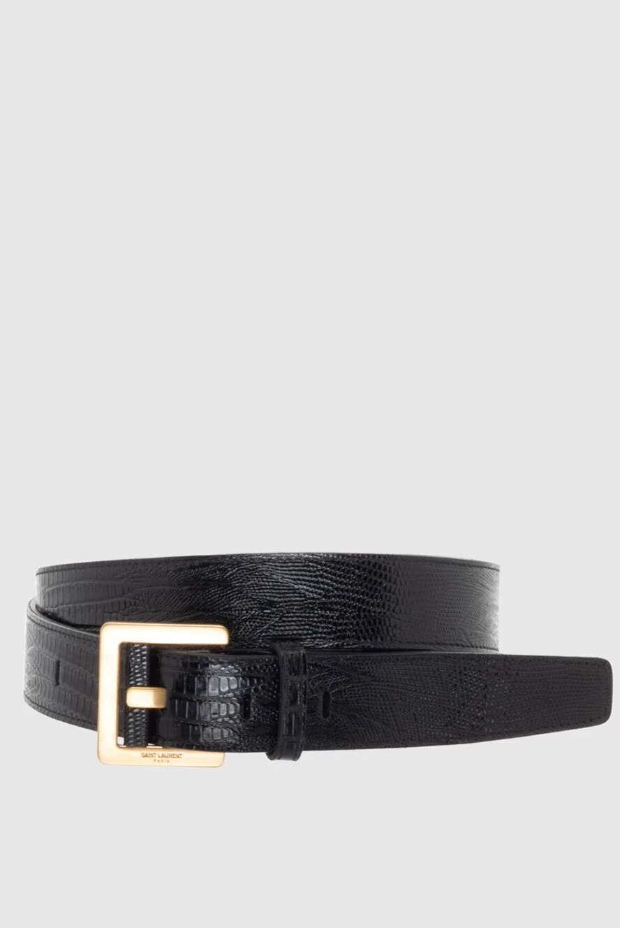 Saint Laurent ремень женский черный из фактурной кожи и золотистой пряжкой с лого 170775 - фото 1
