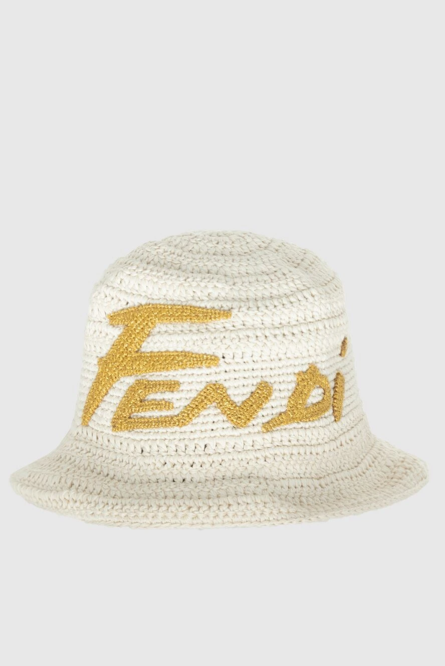 Fendi панама-плетіння жіноча біла з бавовни та жовтим лого. 170825 - фото 1