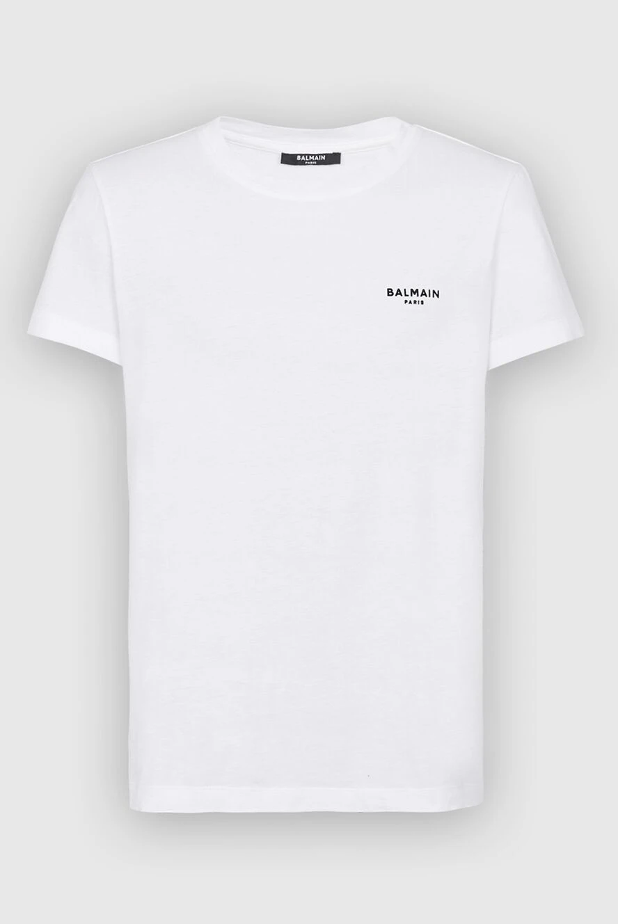 Balmain white cotton t-shirt with contrast brand logo men's 171521 - photo 1