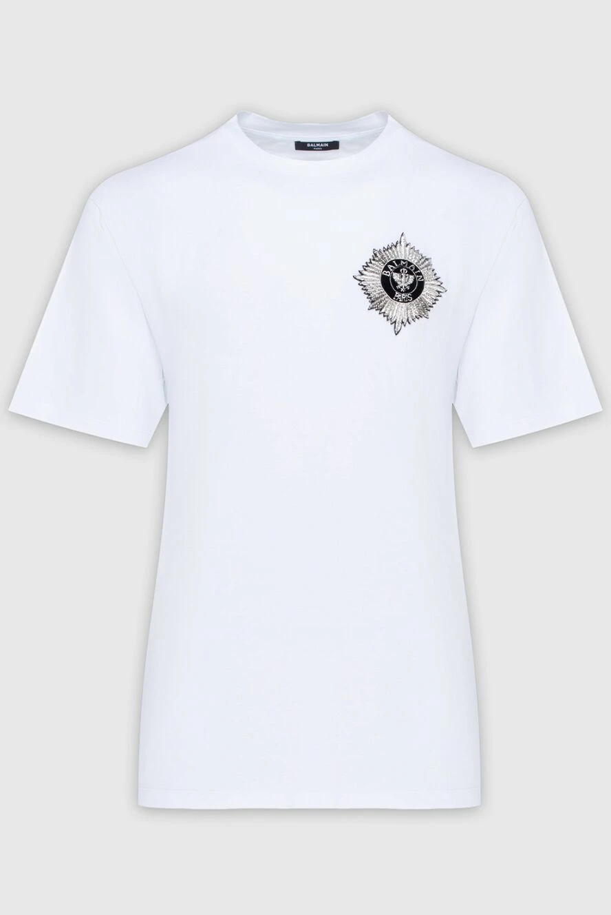 Balmain white cotton t-shirt with branded emblem men's 171523 - photo 1