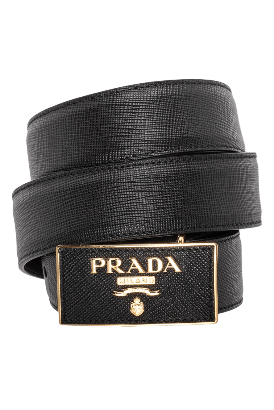 Prada ремень кожаный черный с логотипом и позолотой на пряжке женский 173117 - фото 1