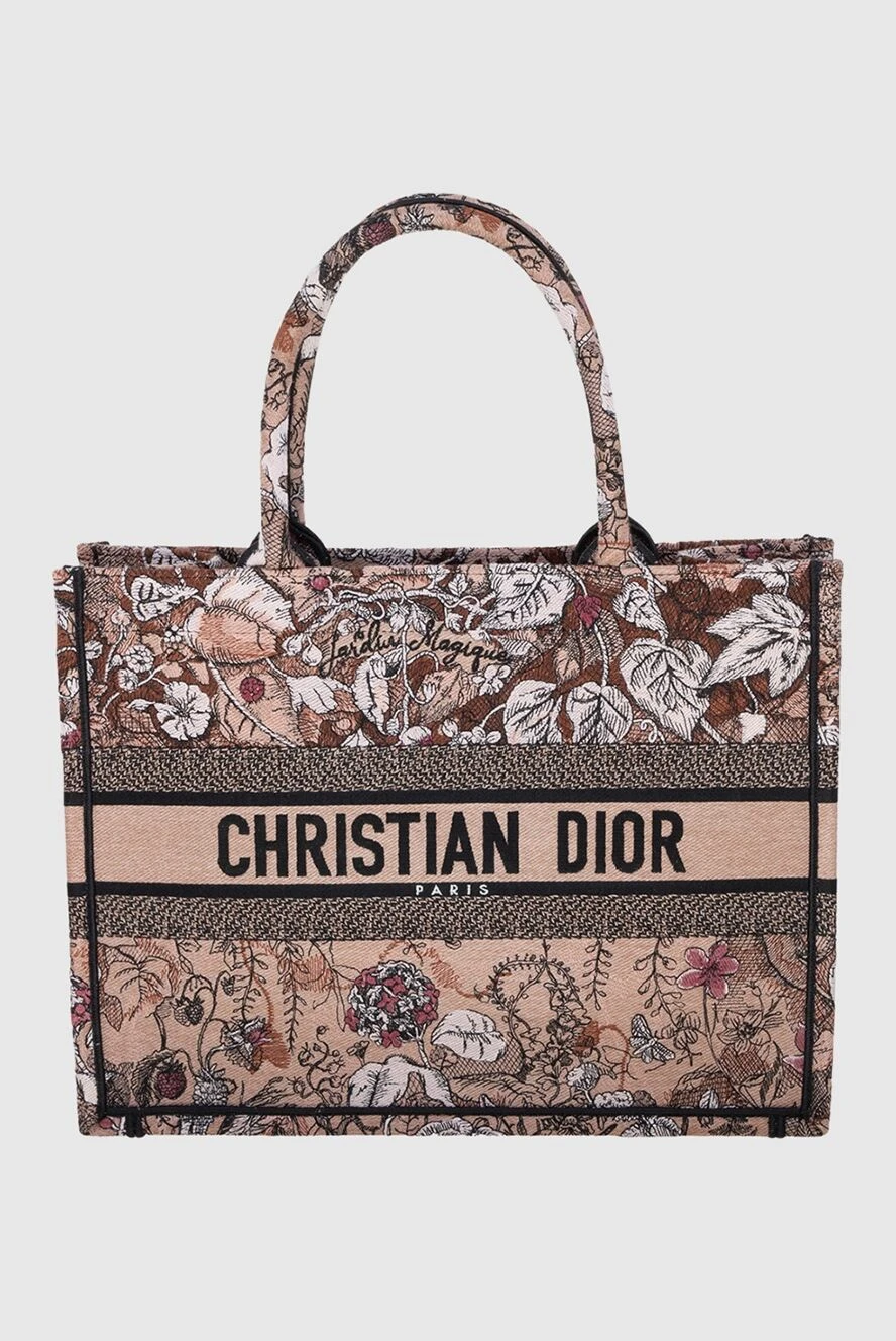 Dior сумка з текстилю жіноча коричнева в квіти 173331 - фото 1