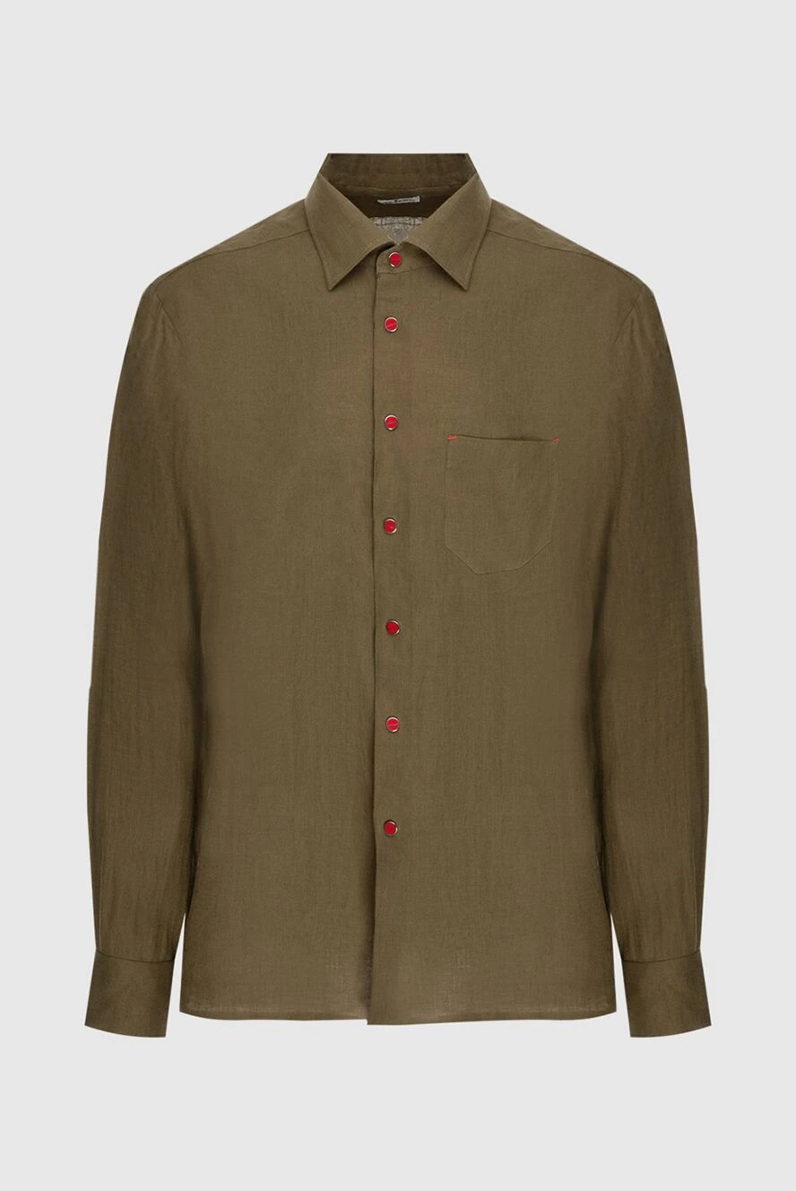 Kiton мужская коричневая льняная рубашка 173480 - фото 1