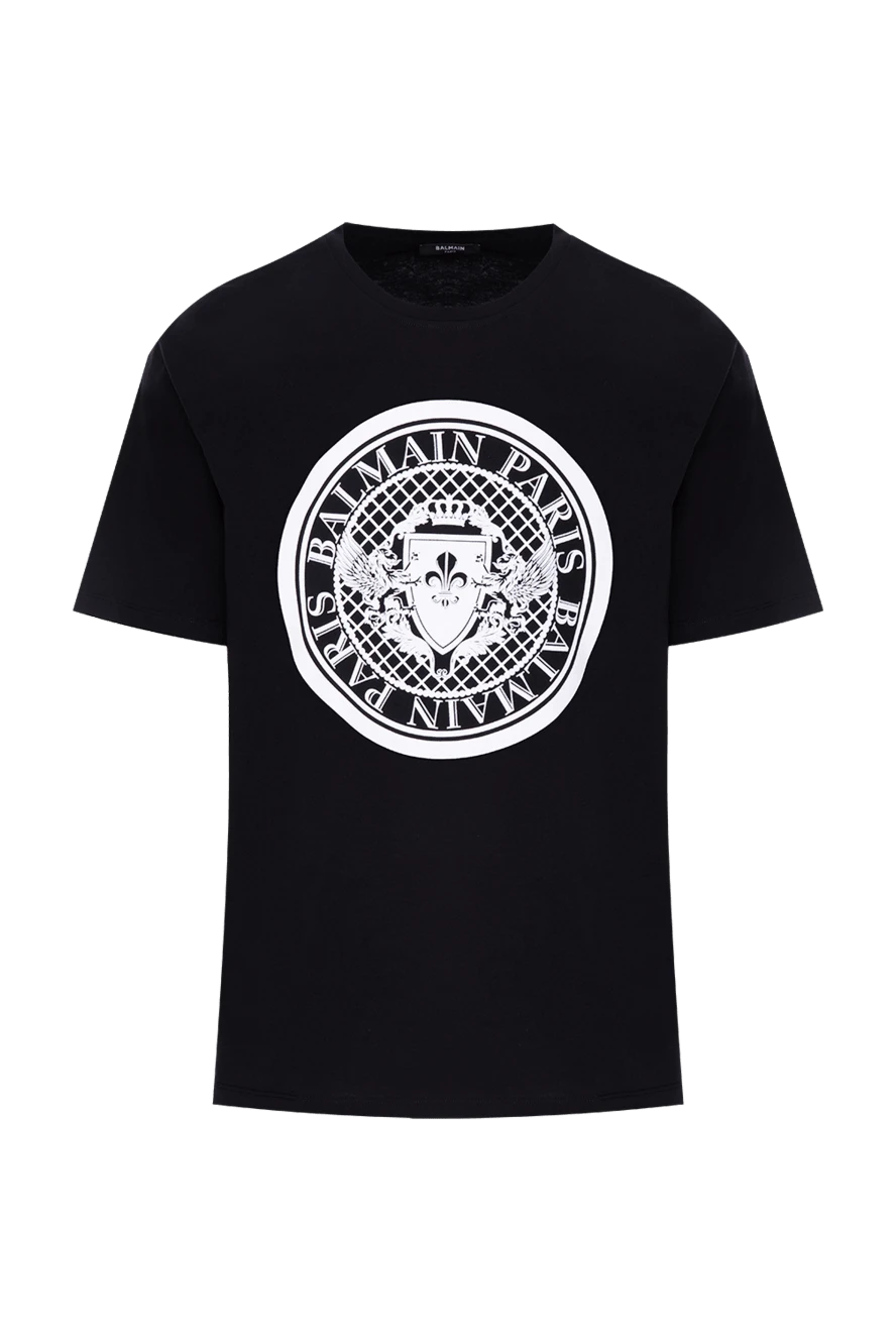 Balmain men's black cotton t-shirt with white logo print 173852 - photo 1