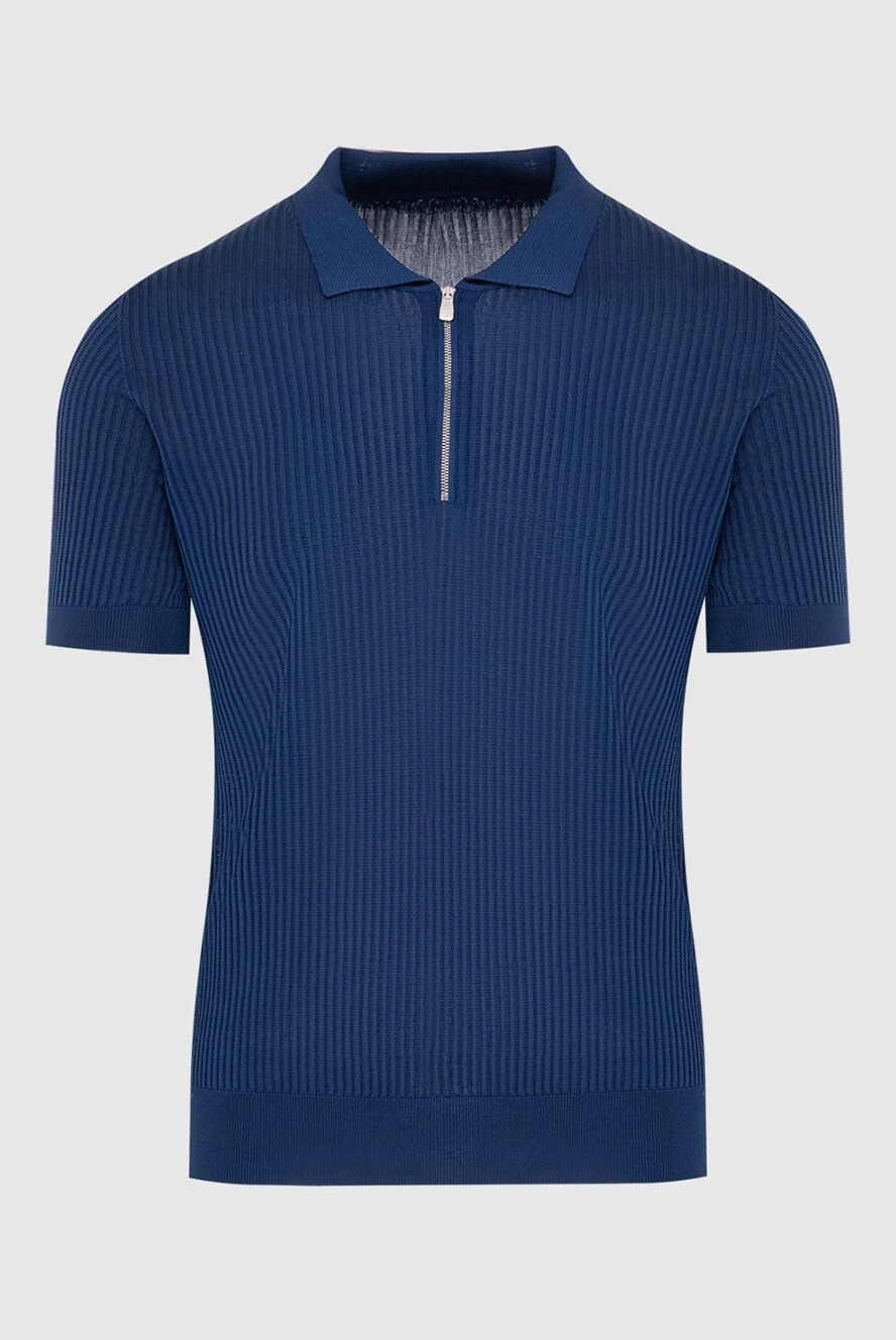 Corneliani blue silk polo shirt in a ribbed knit for men 174030 - photo 1