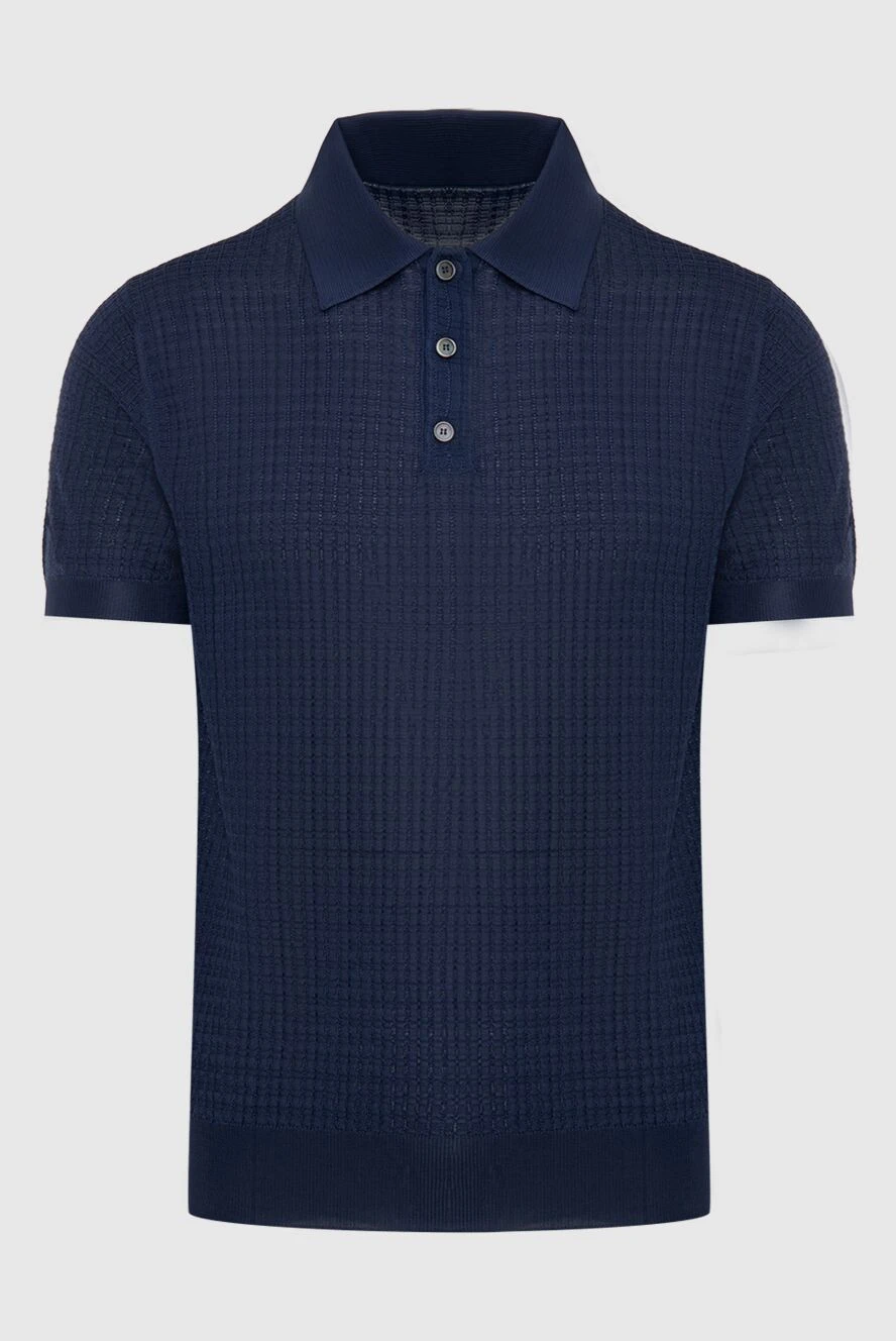 Corneliani dark blue silk polo shirt with a fine structured knit for men 174034 - photo 1