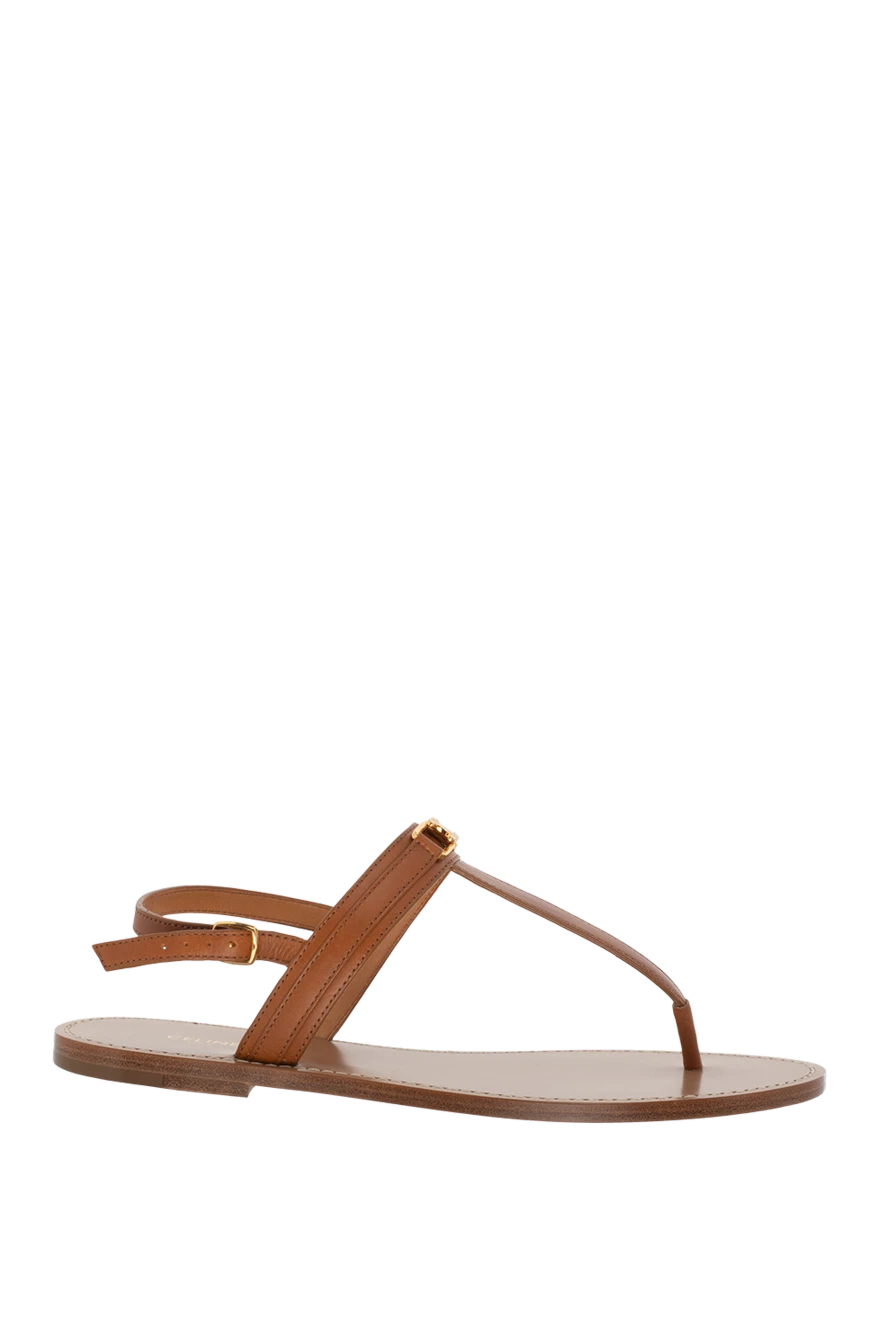 Celine women's leather slippers with a gold-plated logo, brown 174144 - photo 1