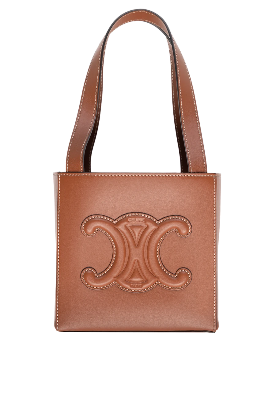Celine women's brown leather shopper bag with embroidered logo 174145 - photo 1